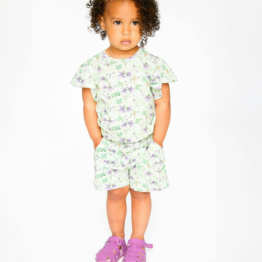 Jersey T-Shirt Green Printed Flowers