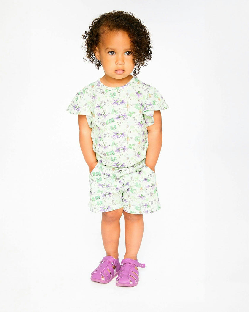 Jersey Shorts Green Printed Flowers