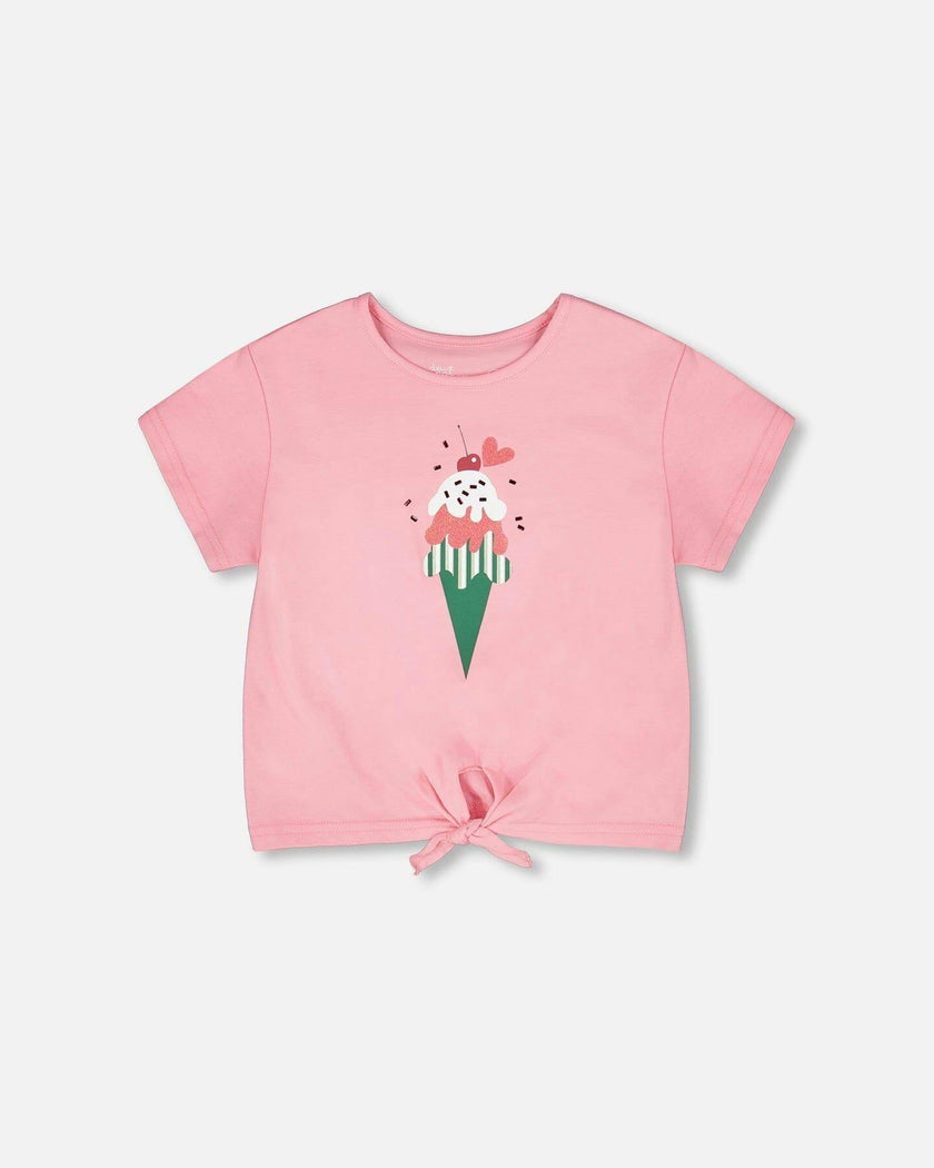 Organic Cotton Jersey T-Shirt With Tie At Waist
