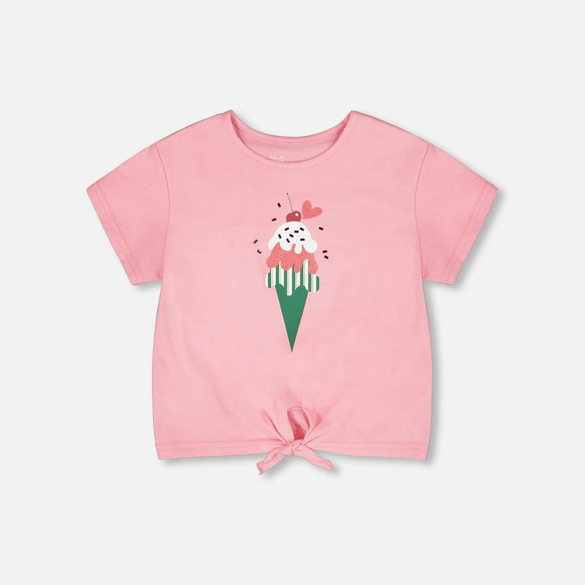 Organic Cotton Jersey T-Shirt With Tie At Waist