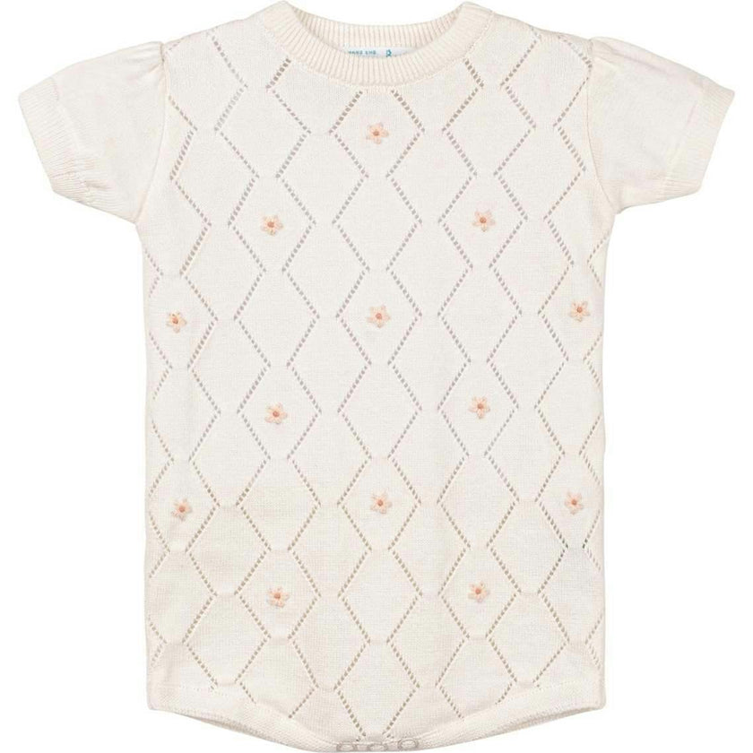 Girls Eyelet Knit Romper Ivory