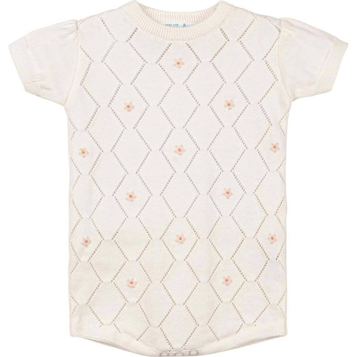Girls Eyelet Knit Romper Ivory