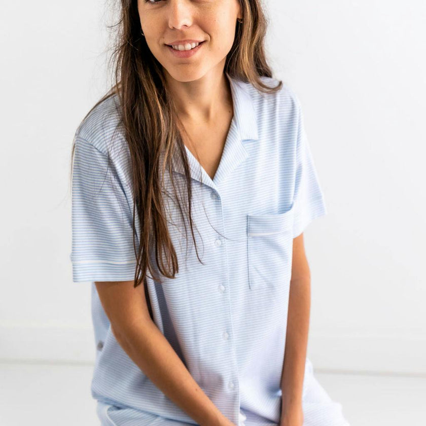 Blue Stripes Woman's Pima Cotton Short Pajama Set