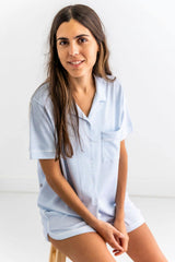 Blue Stripes Woman's Pima Cotton Short Pajama Set