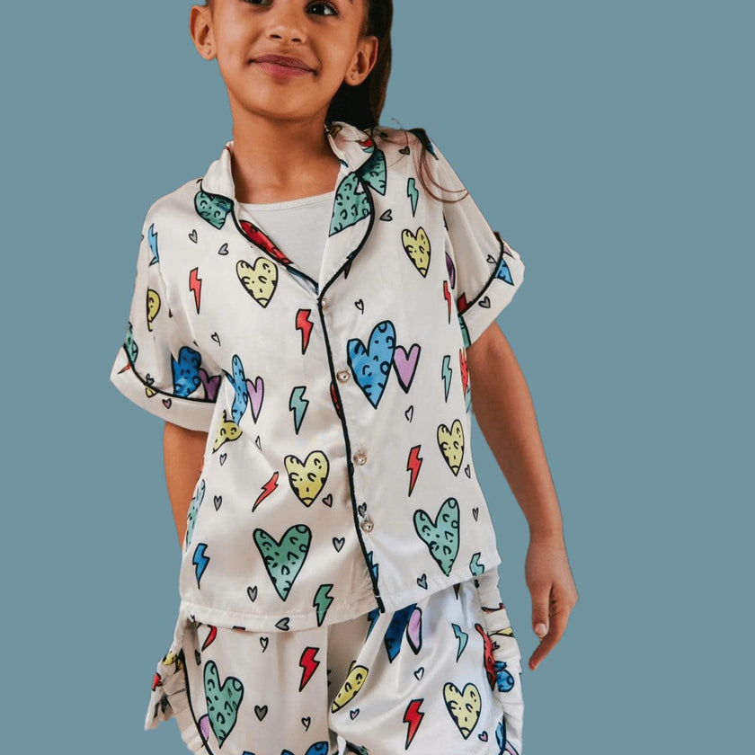 Rainbow Cheetah Heart Silk Shirt & Short Set