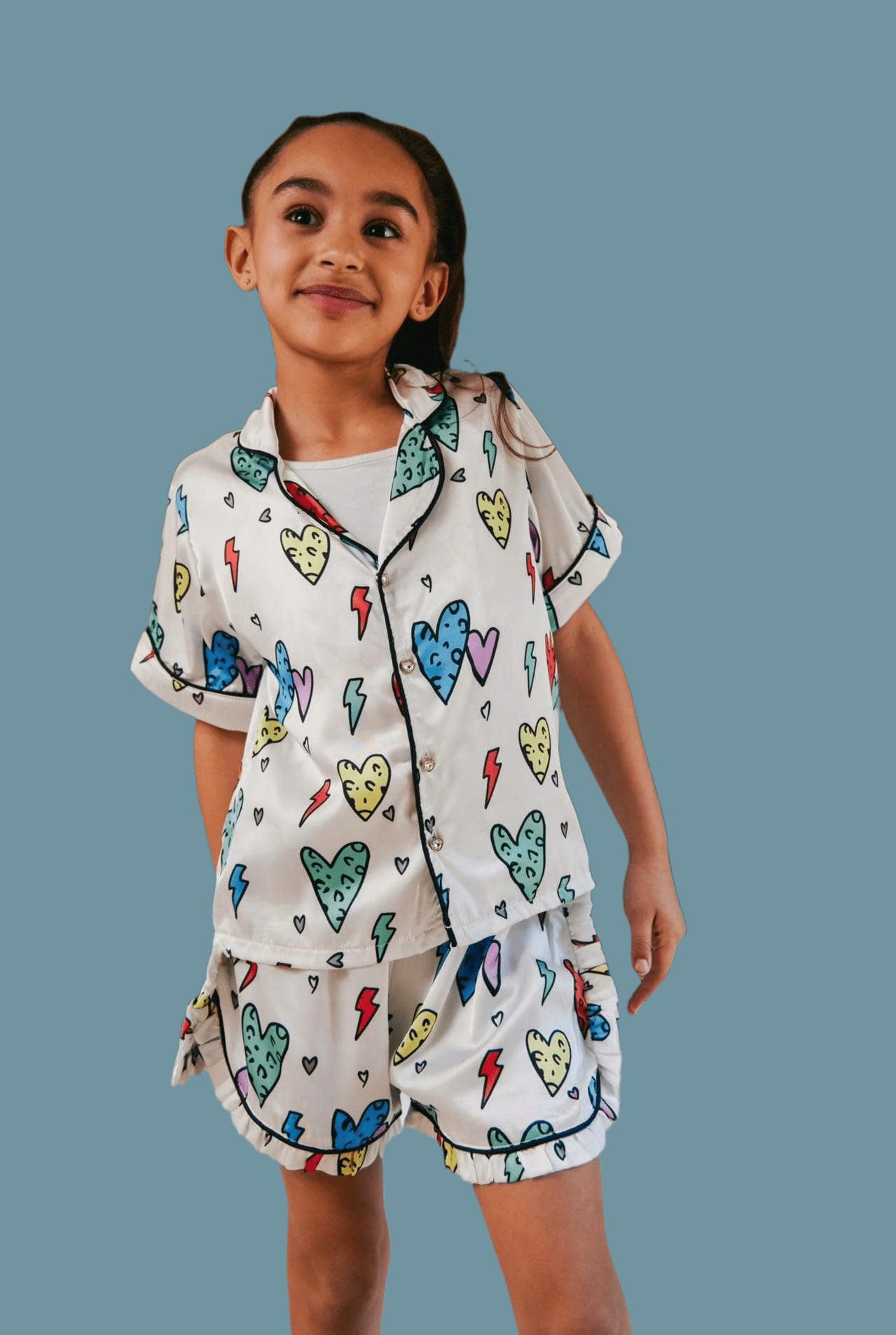 Rainbow Cheetah Heart Silk Shirt & Short Set