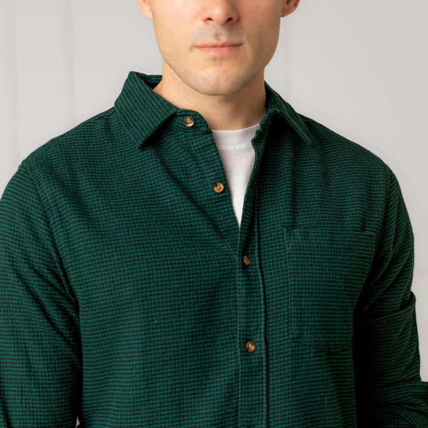 Men's Organic Long Sleeve Flannel Button Down Shirt, Green