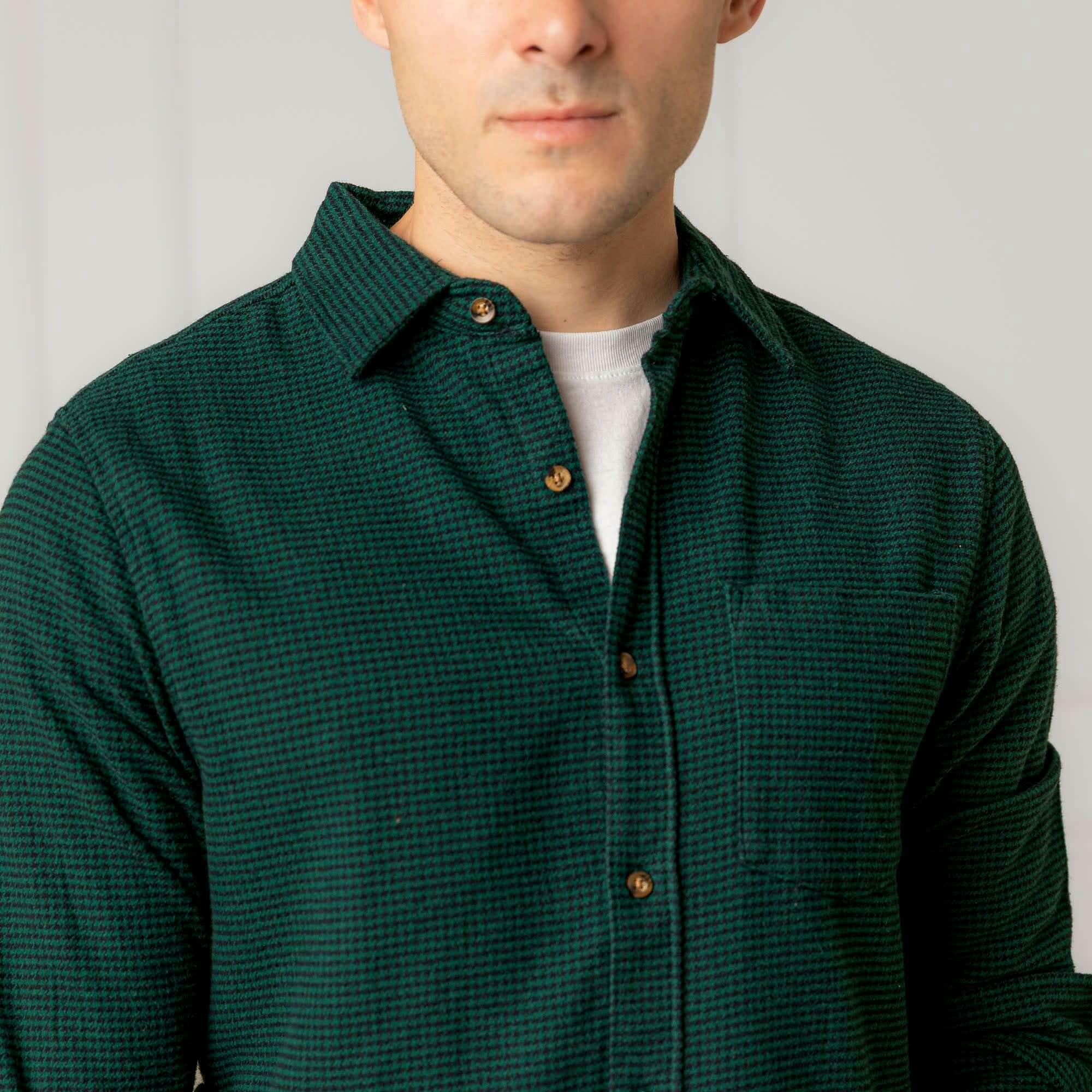 Men's Organic Long Sleeve Flannel Button Down Shirt, Green