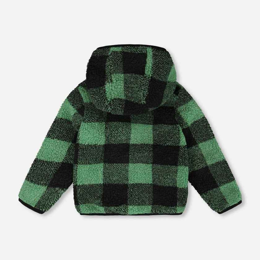 Reversible Mid-Season Sherpa Jacket Teal Plaid