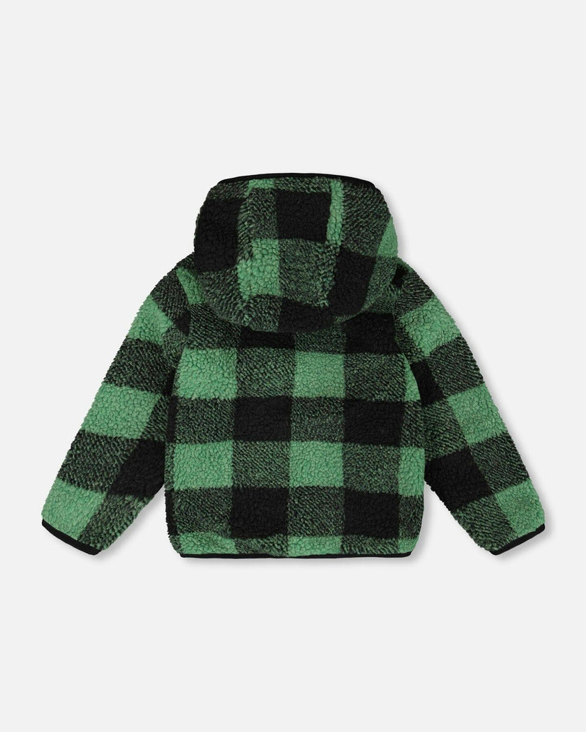 Reversible Mid-Season Sherpa Jacket Teal Plaid