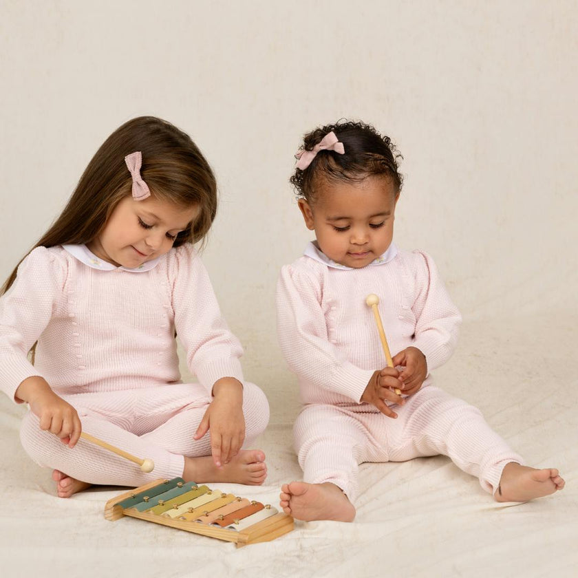 Girls Detailed Collar Knit Set Pink