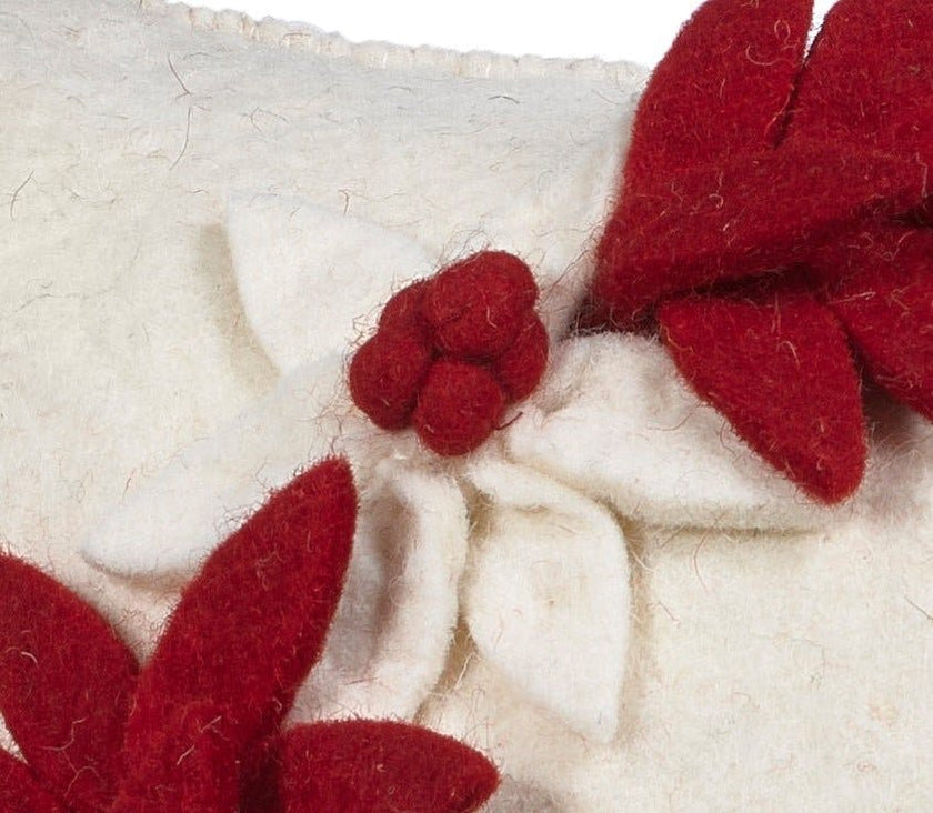 Hand Felted Wool Christmas Pillow - JOY Wreath Cream - 20"