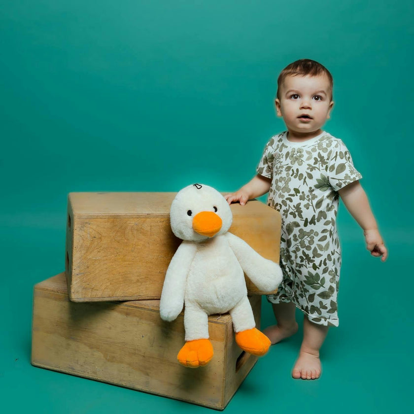 Organic Snap Romper in Green Leaves