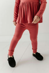 Girls Ribbed Leggings in Dusty Cedar