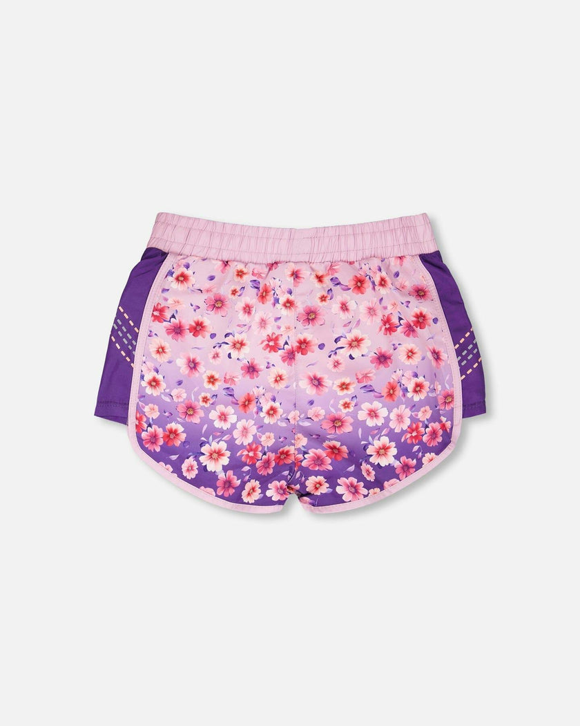 Athletic Shorts In Recycled Polyester Mauve Floral Gradient