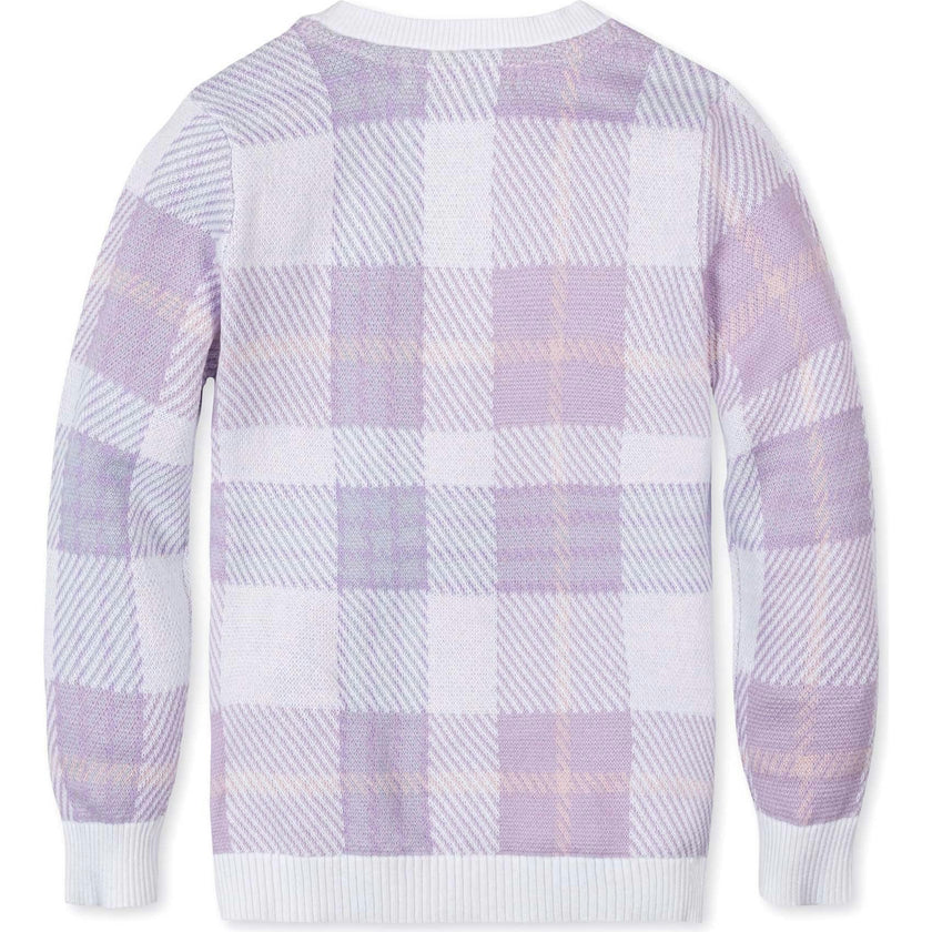 Organic Long Sleeve V-Neck Intarsia Sweater, Purple