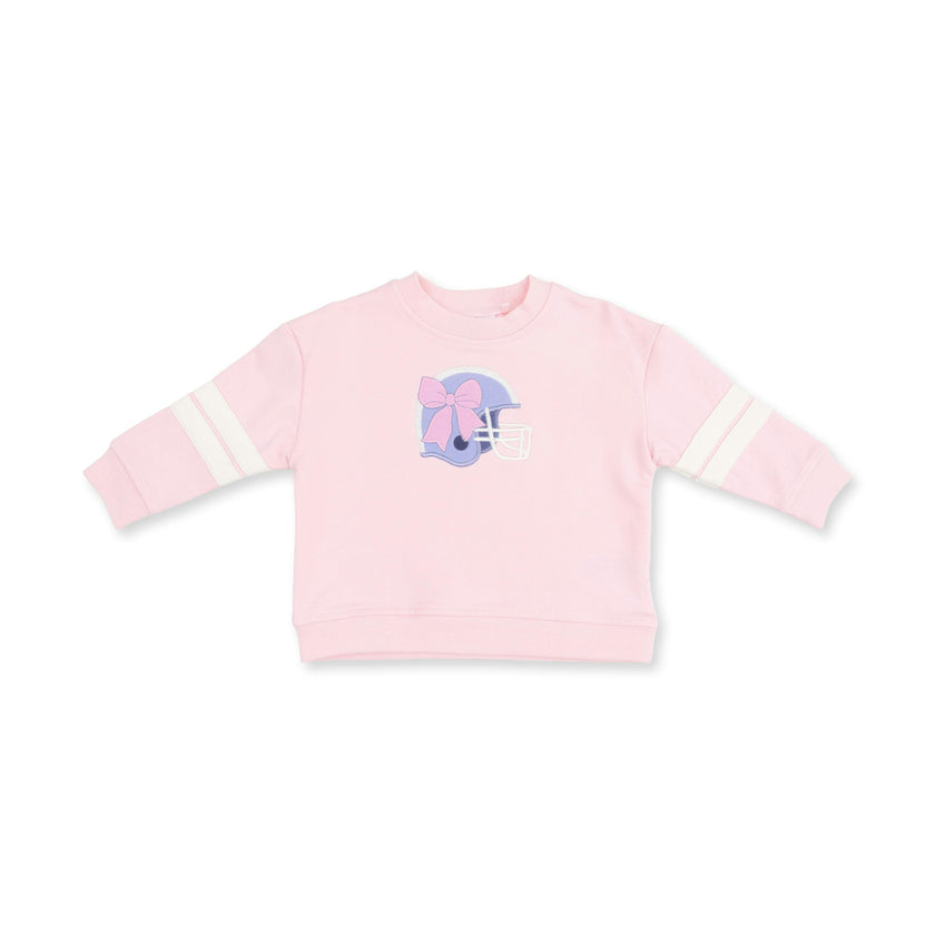 Football Helmets Pink - Drop Sleeve Sweatshirt with Varsity Stripes