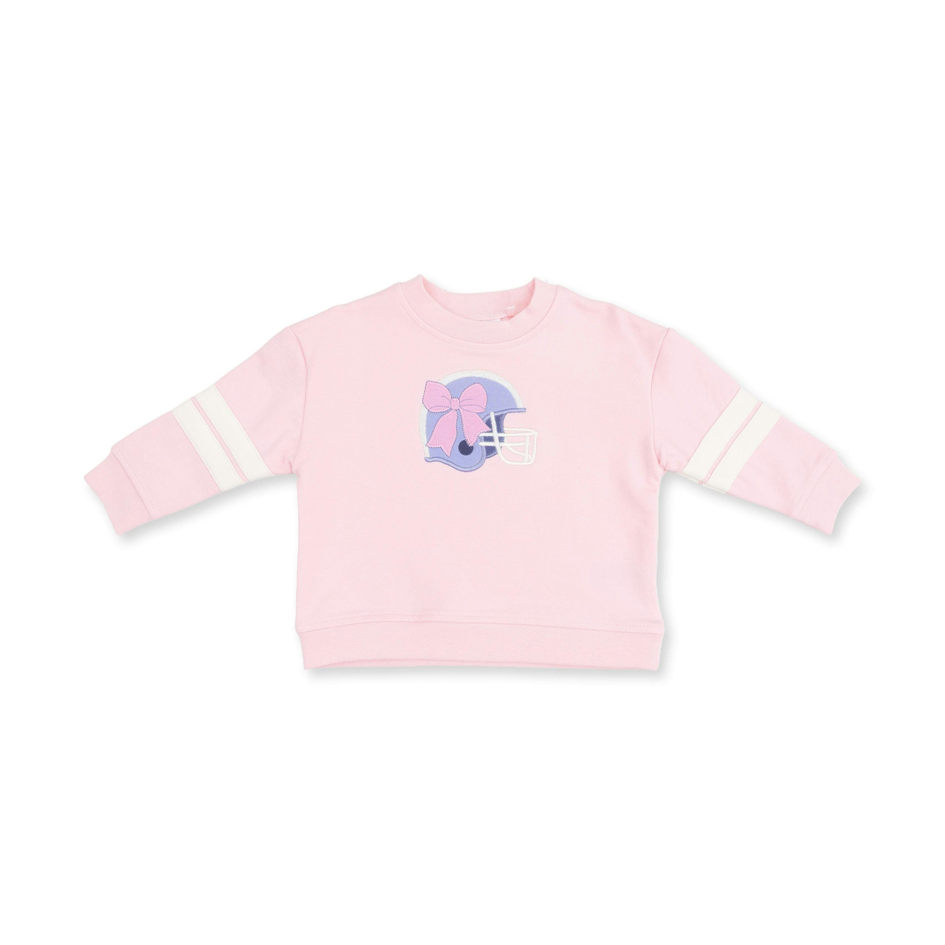 Football Helmets Pink - Drop Sleeve Sweatshirt with Varsity Stripes
