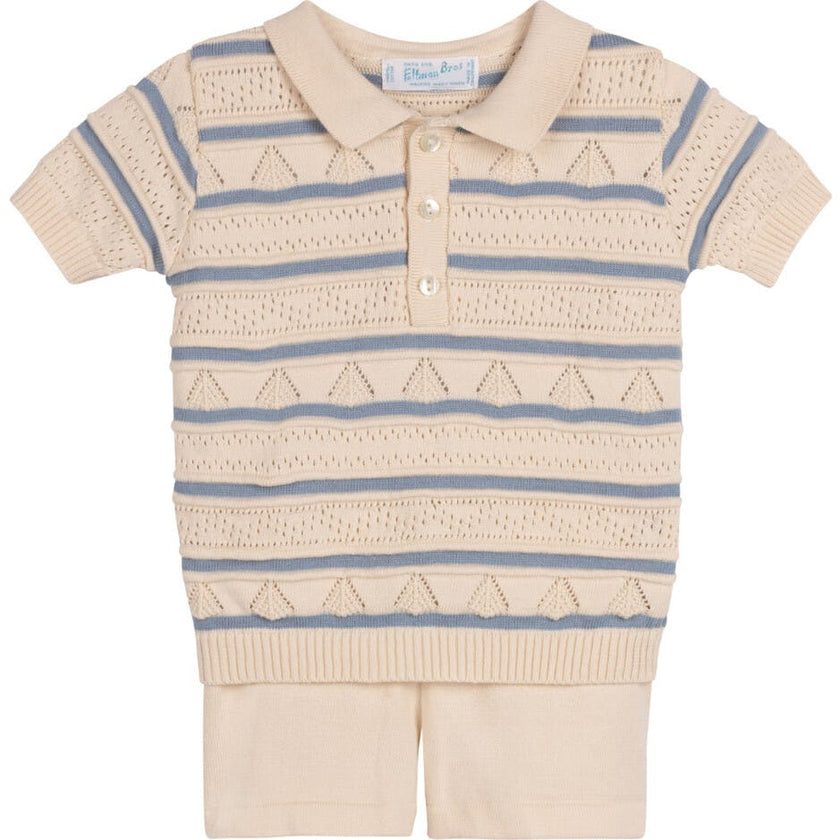 Boys Pointelle Striped Knit Set Ecru