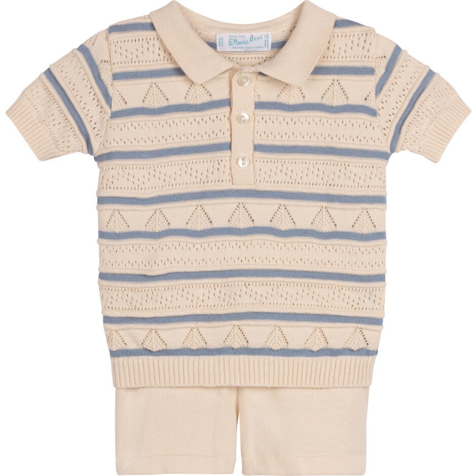 Boys Pointelle Striped Knit Set Ecru