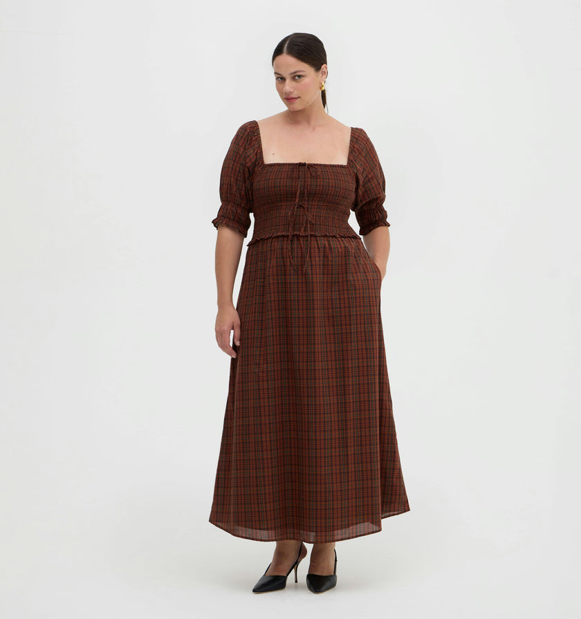 The Malene Nap Dress - Chestnut Plaid