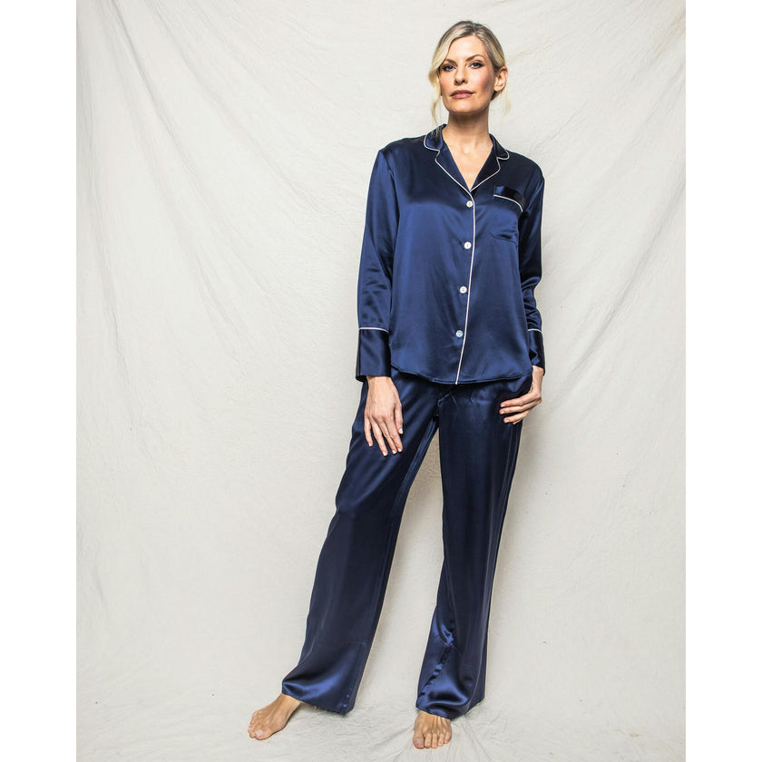 Women's Silk Pajama Set in White