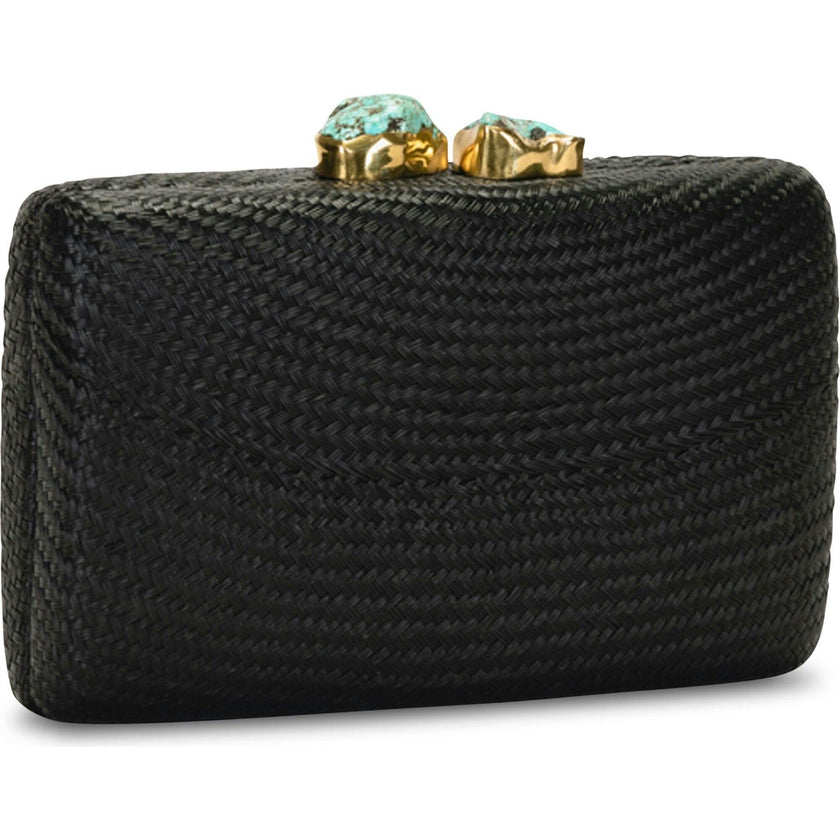 Women's Jen Straw Turquoise Stone Clutch Bag