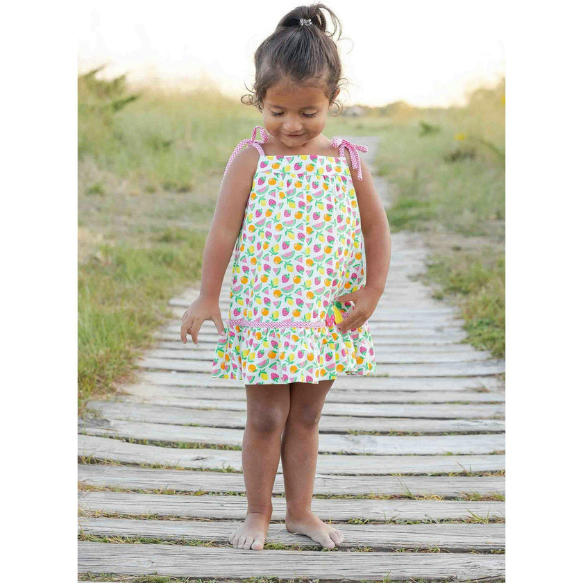 Printed Seersucker Dress With Fruit