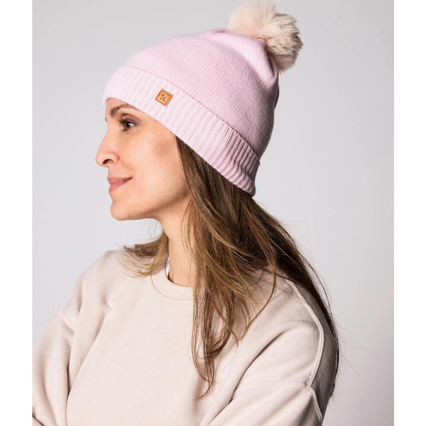 Kids Knit Winter Hat with Faux Fur Pom