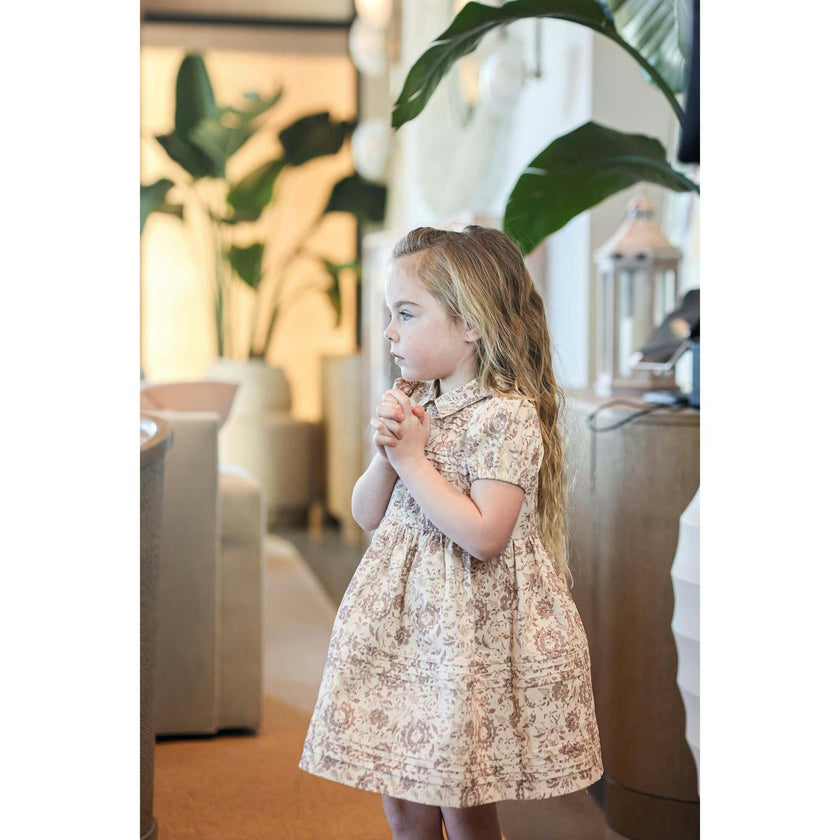 Pleated Garden Short Sleeve Dress