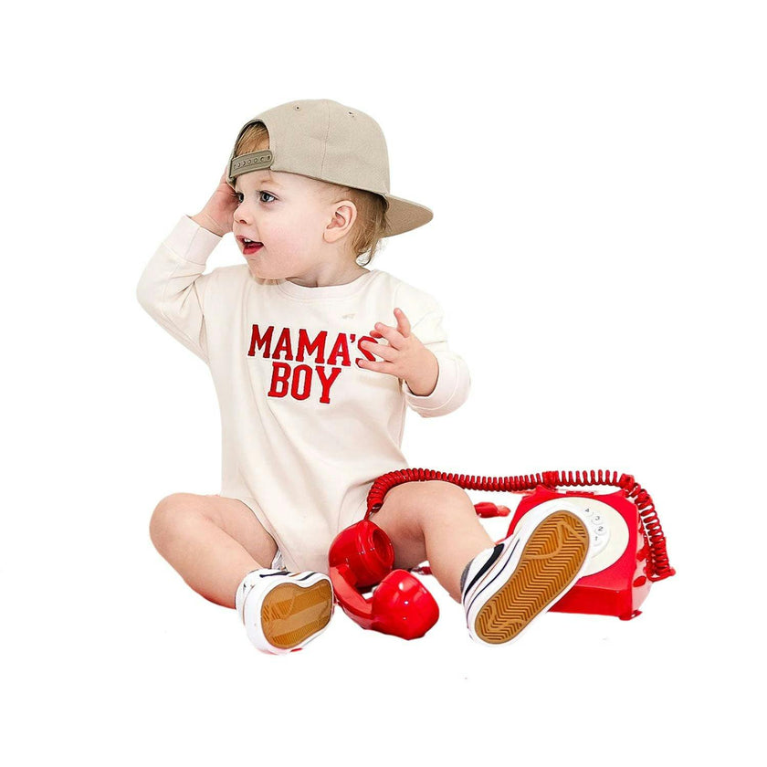 Mama's Boy Varsity Patch Long Sleeve Romper