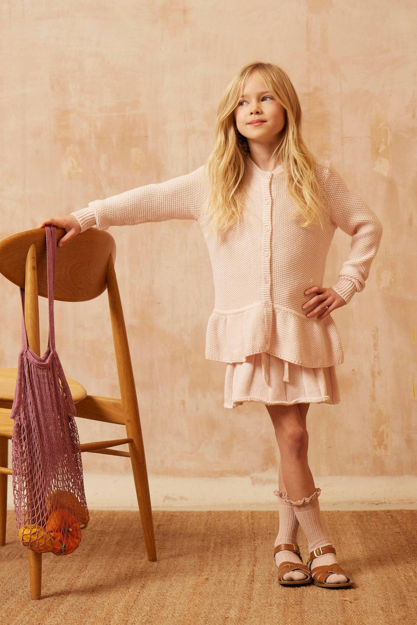 Moss Stitch Ruffled Cardigan | Blush