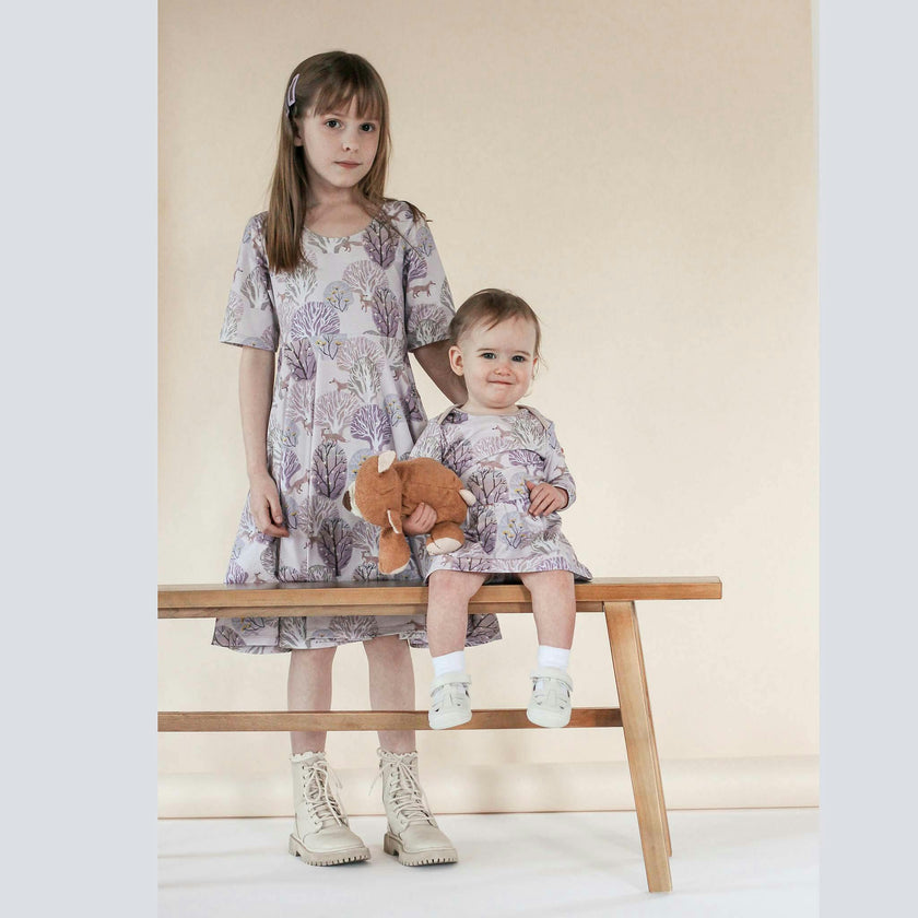 Reese Print Round Neck Elbow Sleeve Twirl Dress