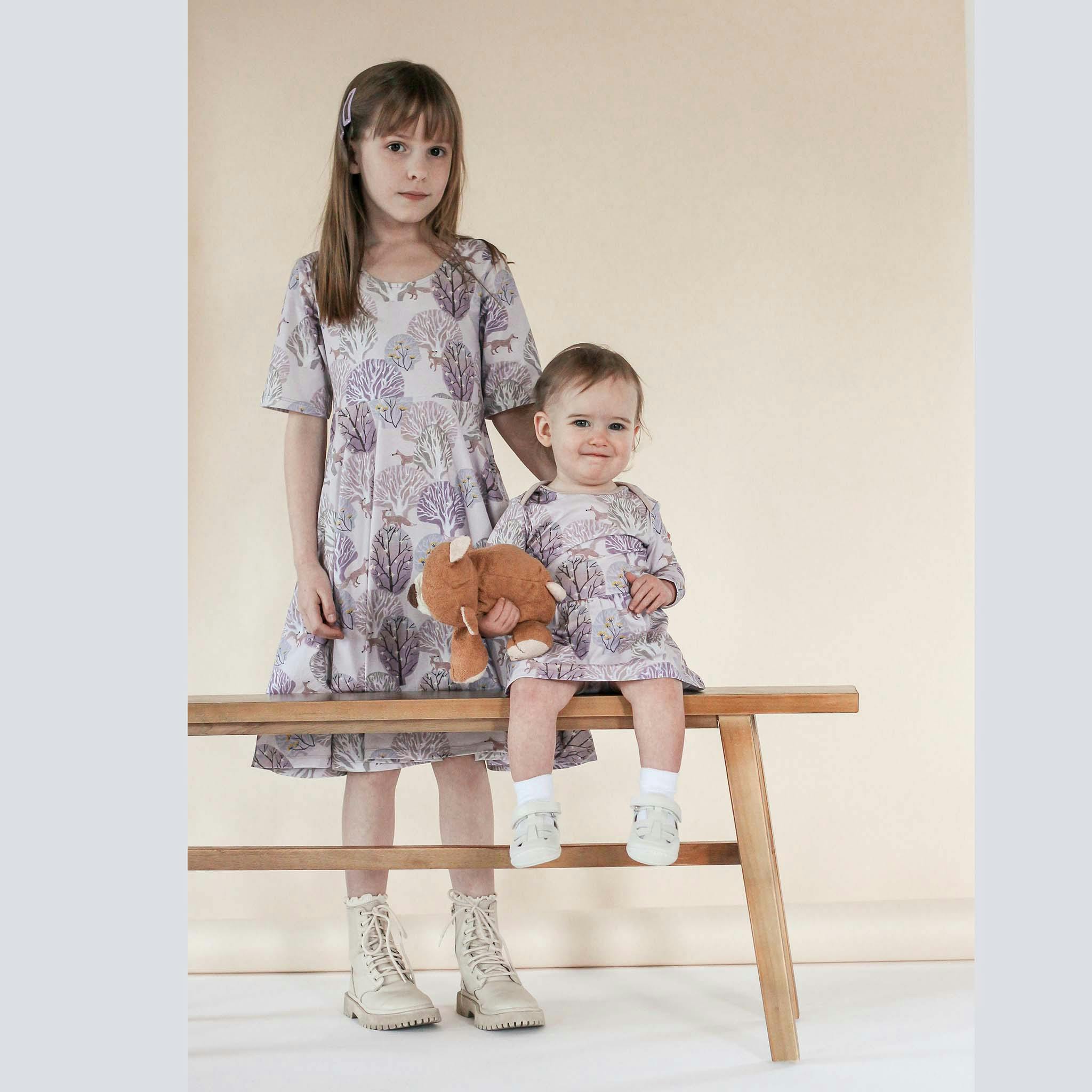 Reese Print Round Neck Elbow Sleeve Twirl Dress