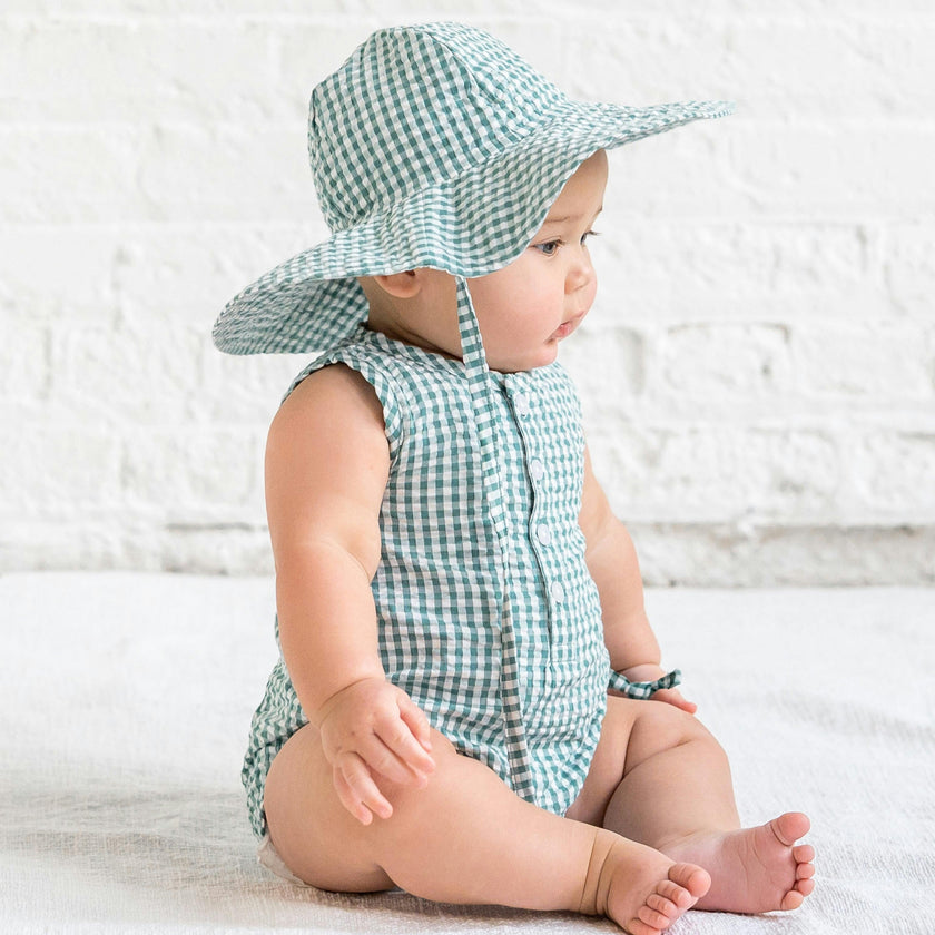Wren Seersucker Bubble Romper - Laguna Gingham