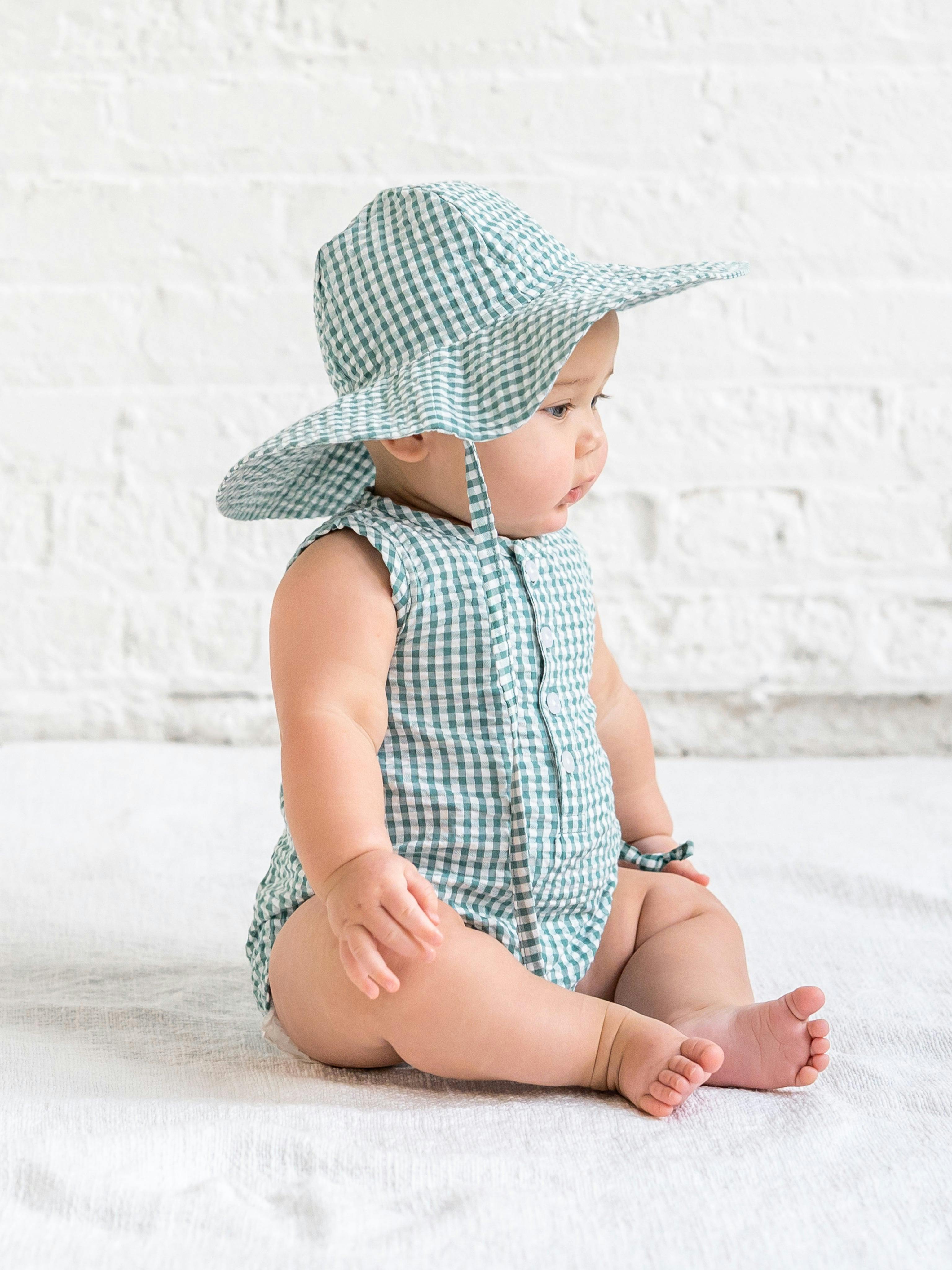 Wren Seersucker Bubble Romper - Laguna Gingham