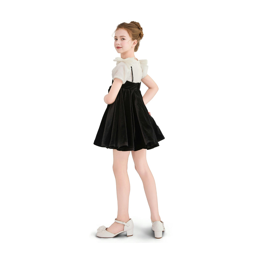 Black & White Crestella Velvet Bow Dress
