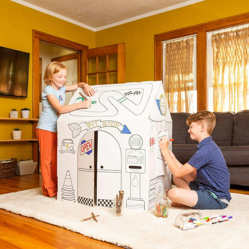 Cardboard Coloring Playhouse Garage - Kids Art and Craft