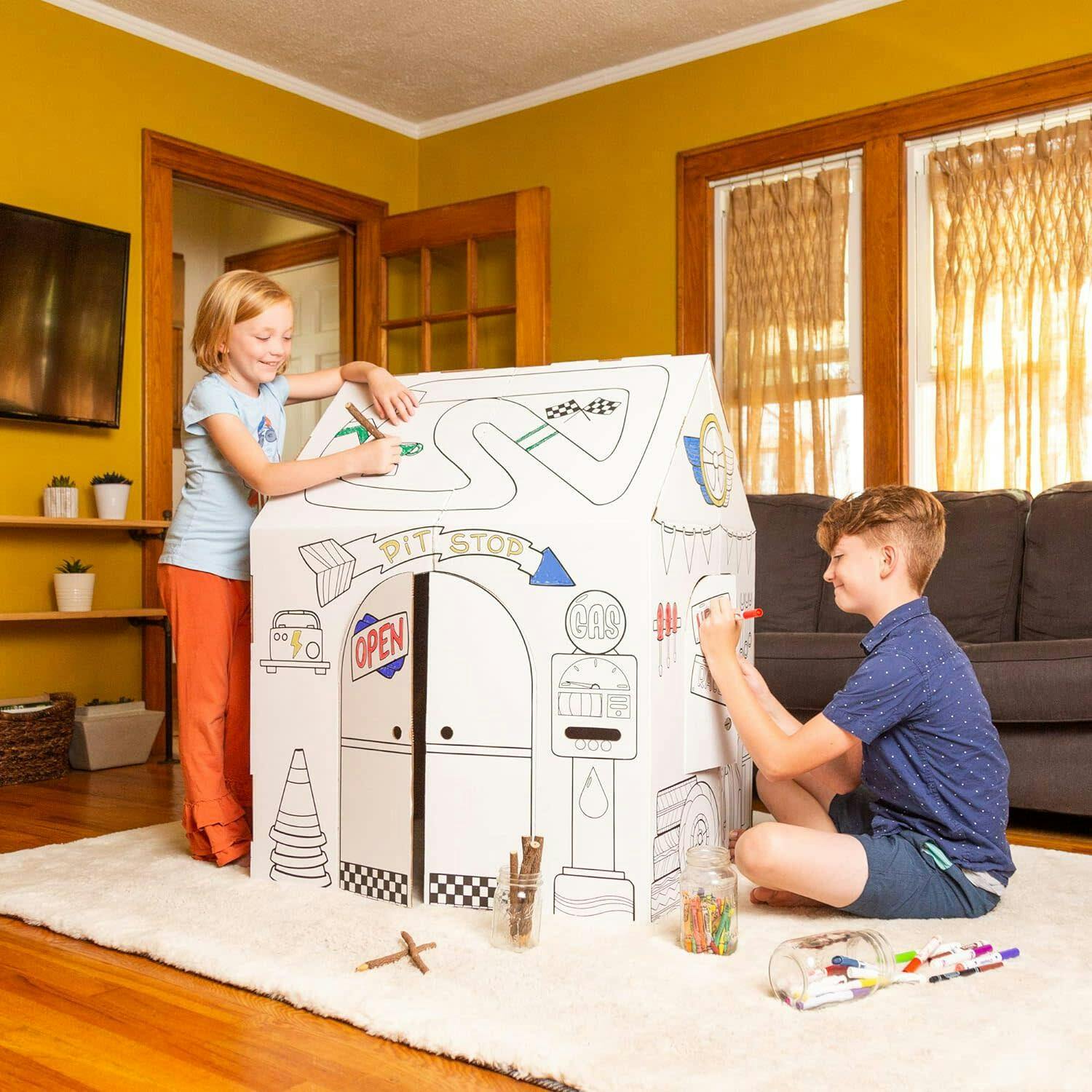 Cardboard Coloring Playhouse Garage - Kids Art and Craft