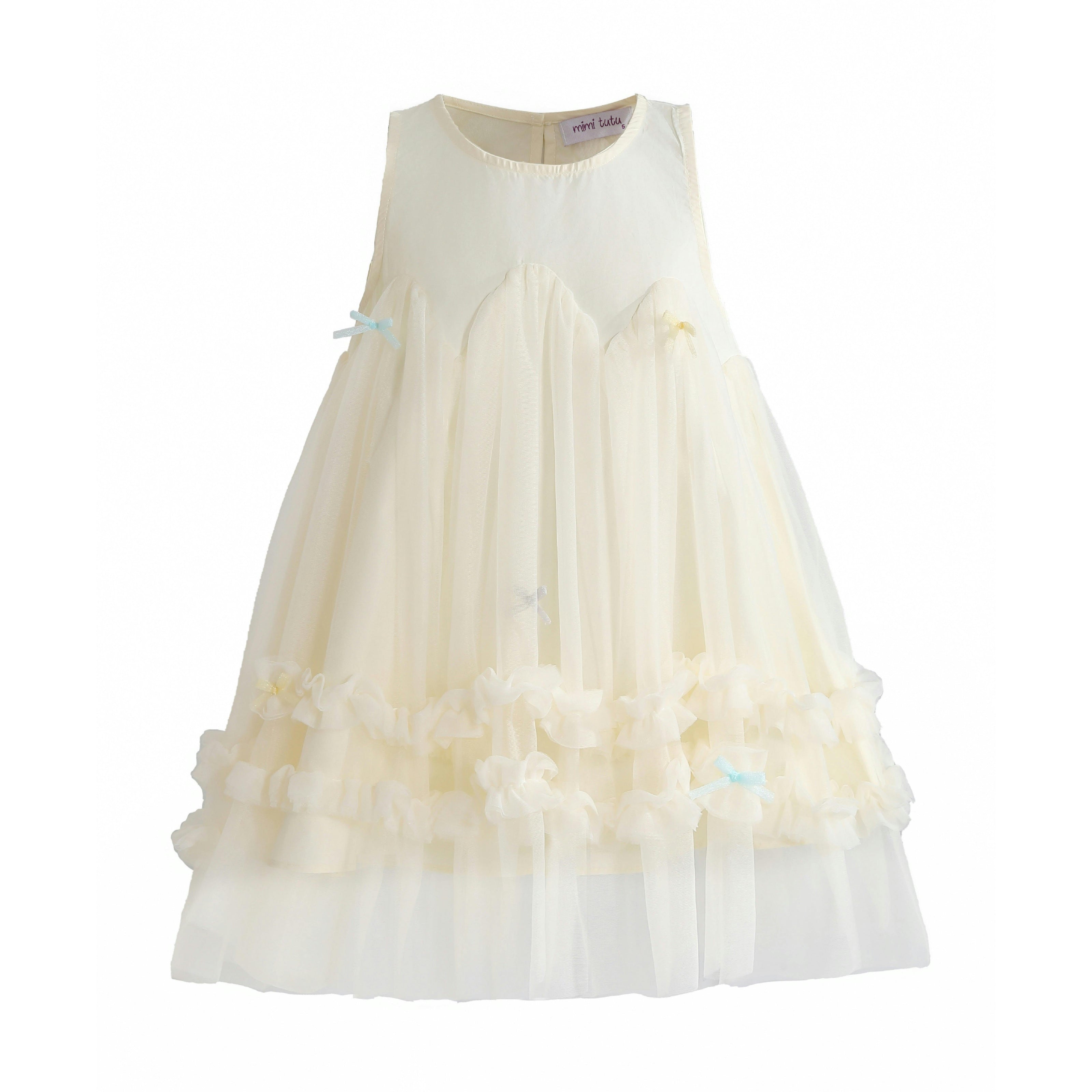 Cream Genevieve Pleated Tulle Dress