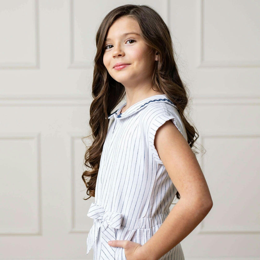 Linen Peter Pan Collar Button Front Romper, White