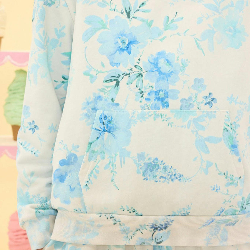 Kian Hooded Sweatshirt in Blue Aquarelle Fleur
