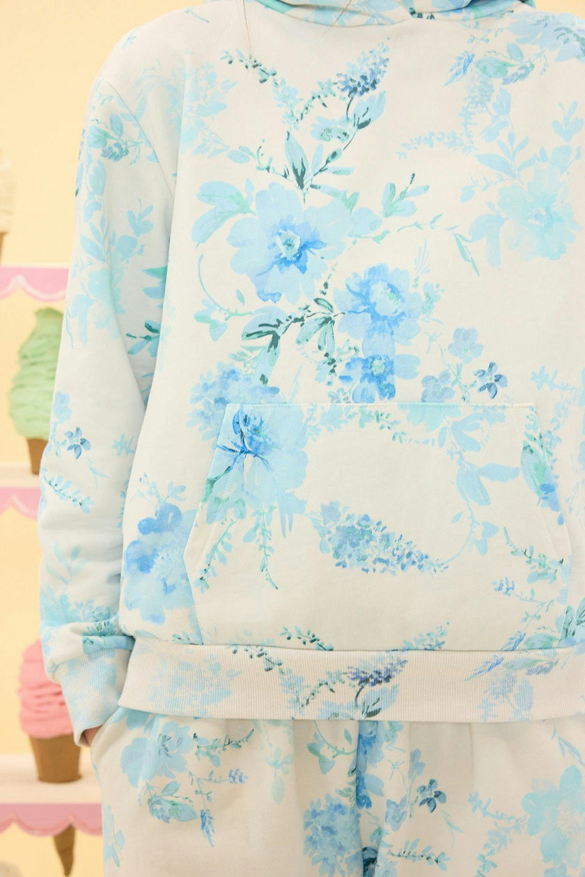 Kian Hooded Sweatshirt in Blue Aquarelle Fleur