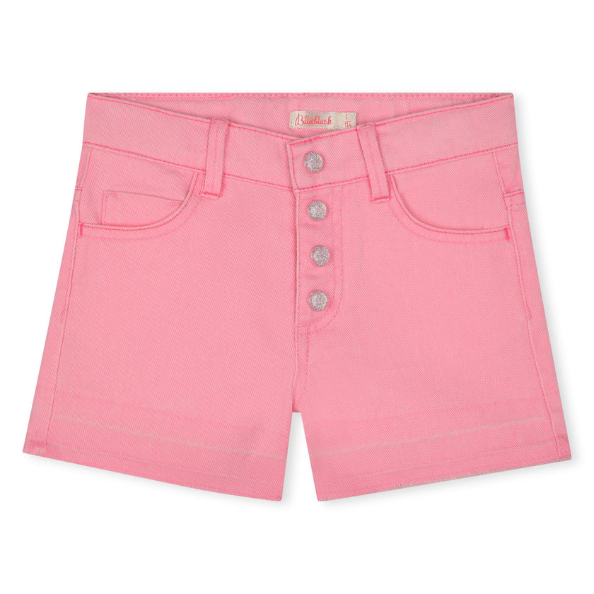 Pink Pop Denim Sequin Pocket Shorts