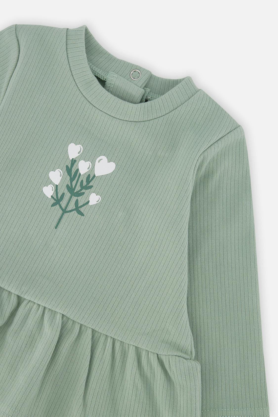 Organic Cotton Peplum Tunic And Legging Set Green And Beige Heart Print