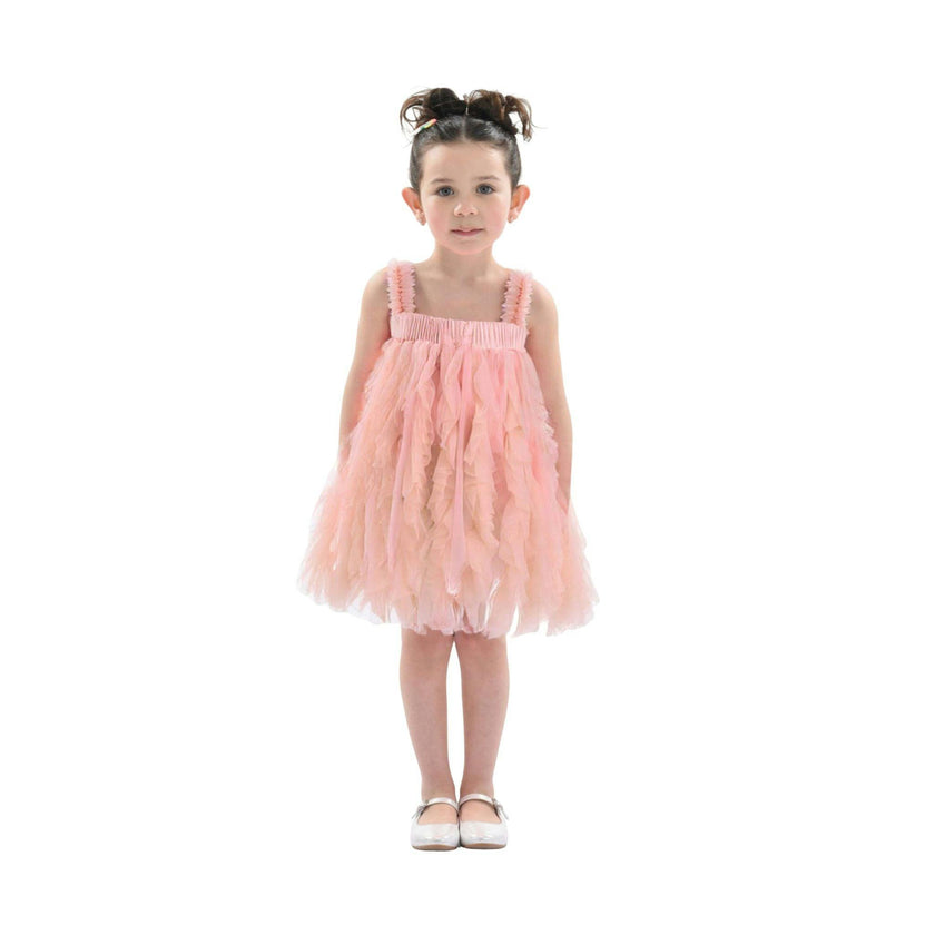 Pink Sleeveless Ruffle Layered Dress