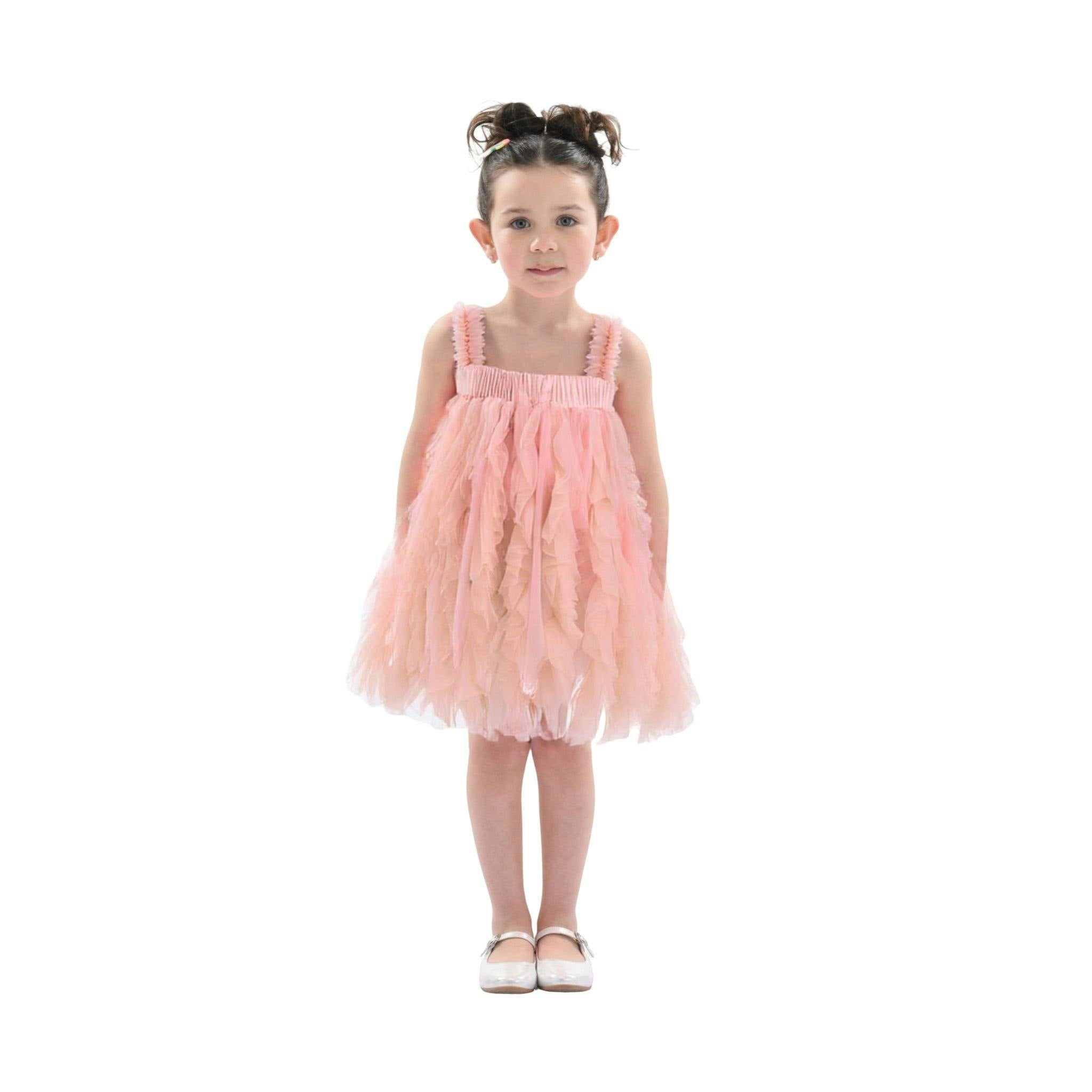 Pink Sleeveless Ruffle Layered Dress