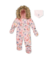 Baby One Piece Snowsuit Adapted For Car Seats Pink Floral Print