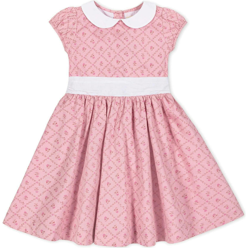 Organic Short Sleeve Sateen Dress with Peter Pan Collar, Pink