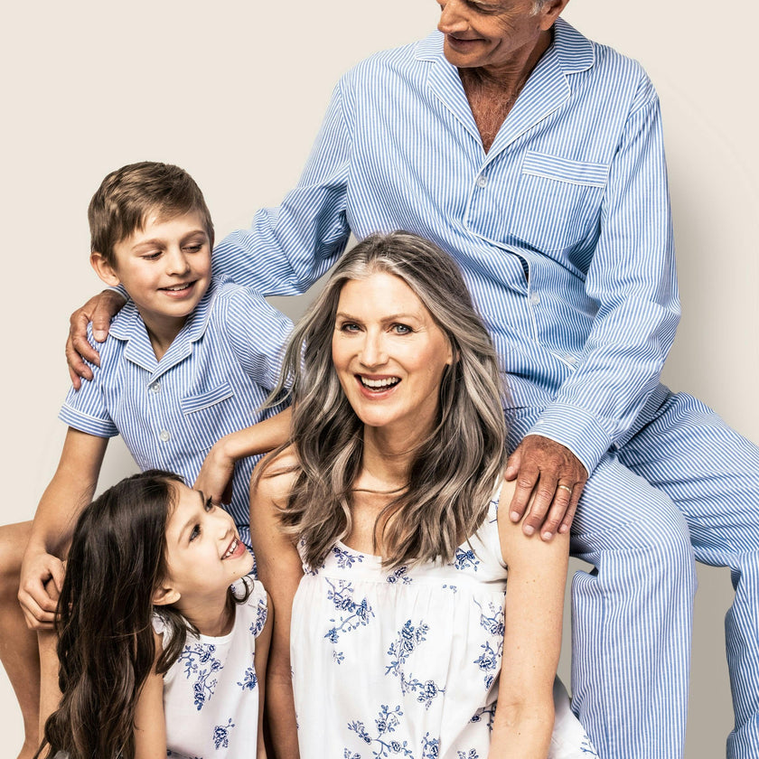 Men's Twill Pajama Set in French Blue Heritage Stripe